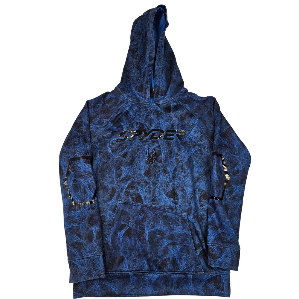 Spyder Boys XL Blue Black Web Graphic Performance Hoodie Sweatshirt Pullover